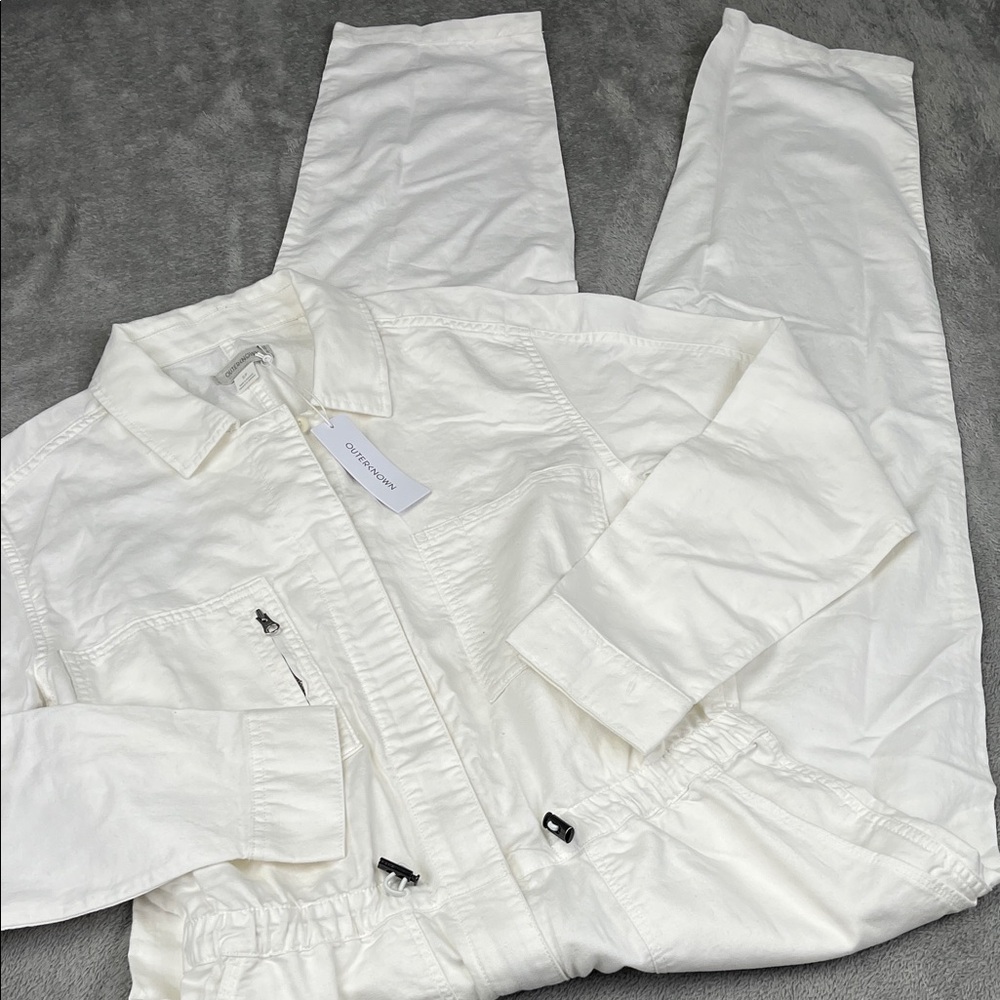 NEW Outerknown S Organic Cotton Linen Station‎ Cinched Jumpsuit White